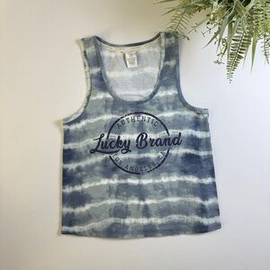Lucky Brand Blue and White Tie-Dye Logo Tank sz L